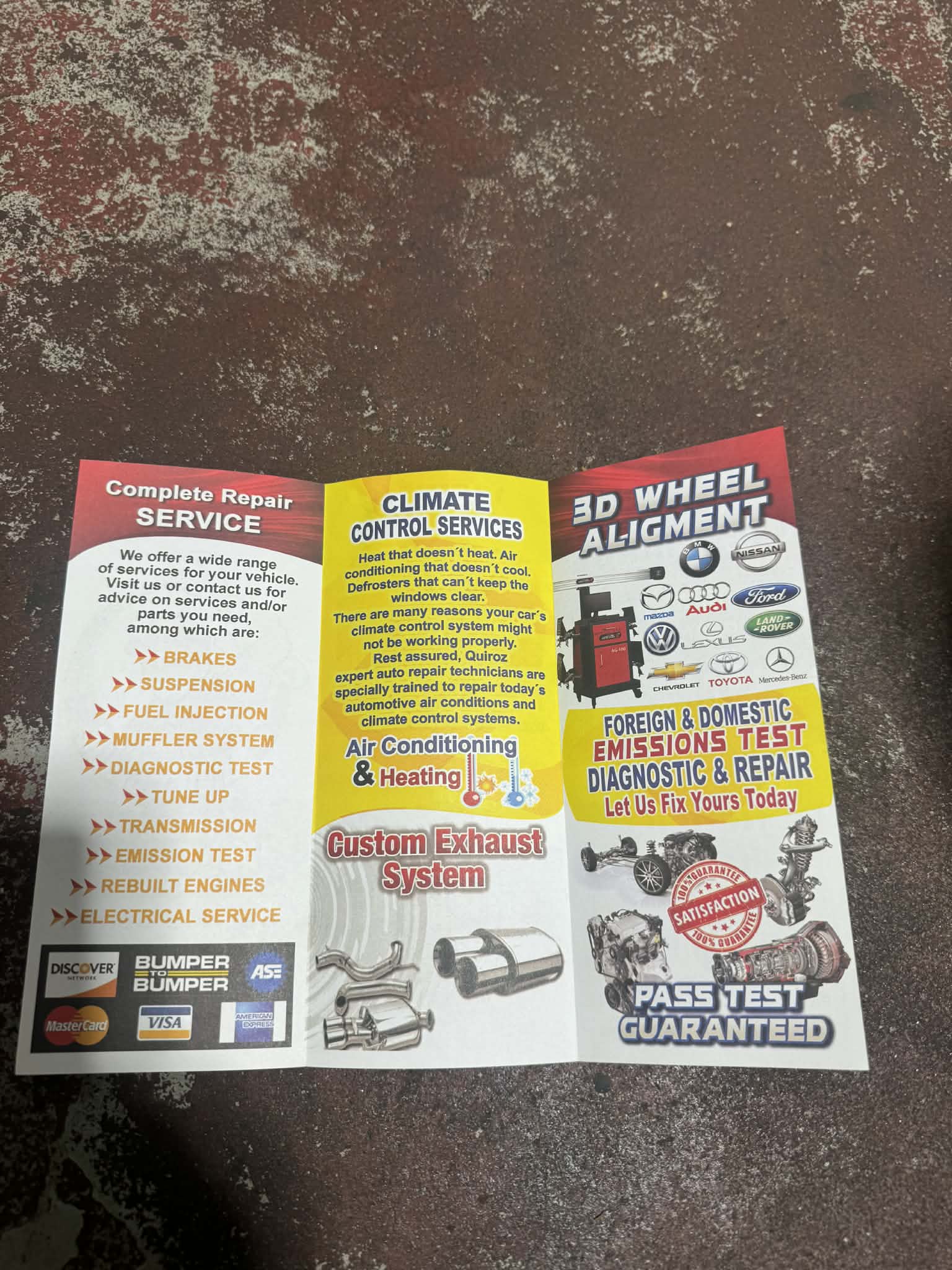 Complete repair services: brakes, suspension, fuel injection, diagnostics, transmission, electrical